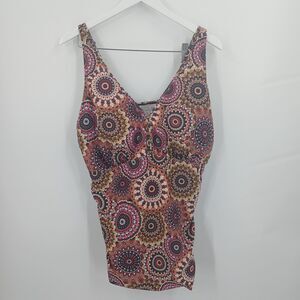 Womans plus size 20W brown and black geometric tankini top swimwear two piece